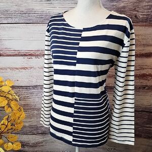 NEW J. CREW NAVY BLUE WHITE STRIPED LONG SLEEVE PULLOVER KNIT TOP